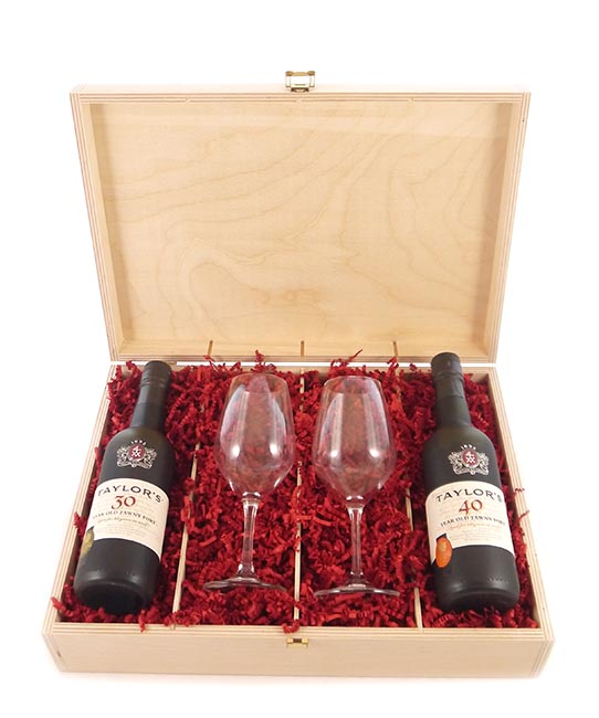 1952 Taylor Fladgate 70 years of Port (35cl) with two Taylors Port glasses.