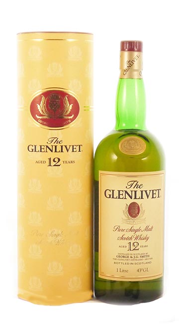 1980's The Glenlivet 12 year old Malt Scotch Whisky bottled 1980's 1 Litre (original Tube)
