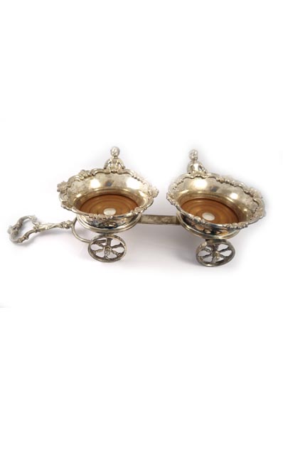 Silver Plated Twin Wine Coaster in Carriage Style 
