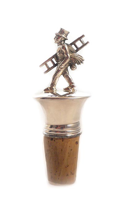 Silver Plated Cork Stopper/Pourer showing A Man with a Ladder