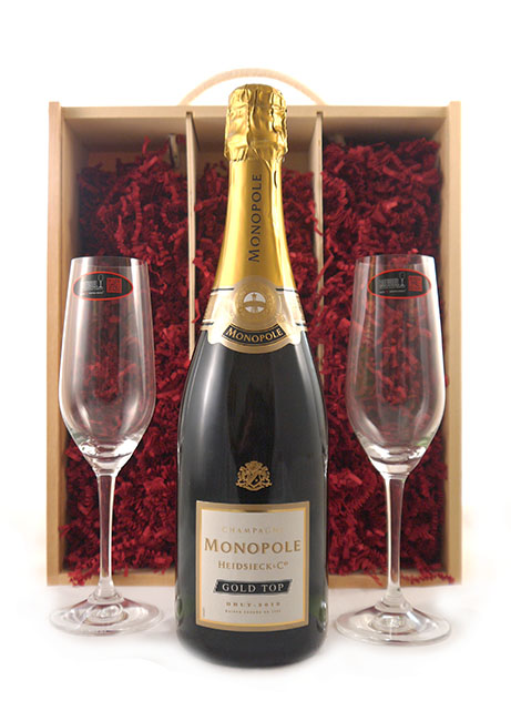 2018 Heidsieck & Co Monopole Gold Top Champagne 2018 with Two Riedel Champagne Flutes