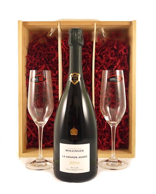 2014 Bollinger Grand Annee Vintage Champagne 2014  with Two Riedel Crystal Champagne Flutes