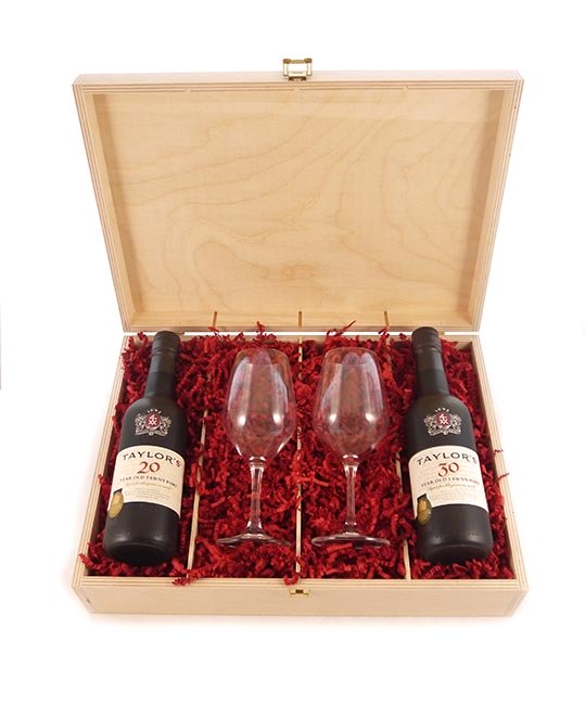 1975 Taylor Fladgate 50 years of Port (35cl) and two Taylors Port glasses. 