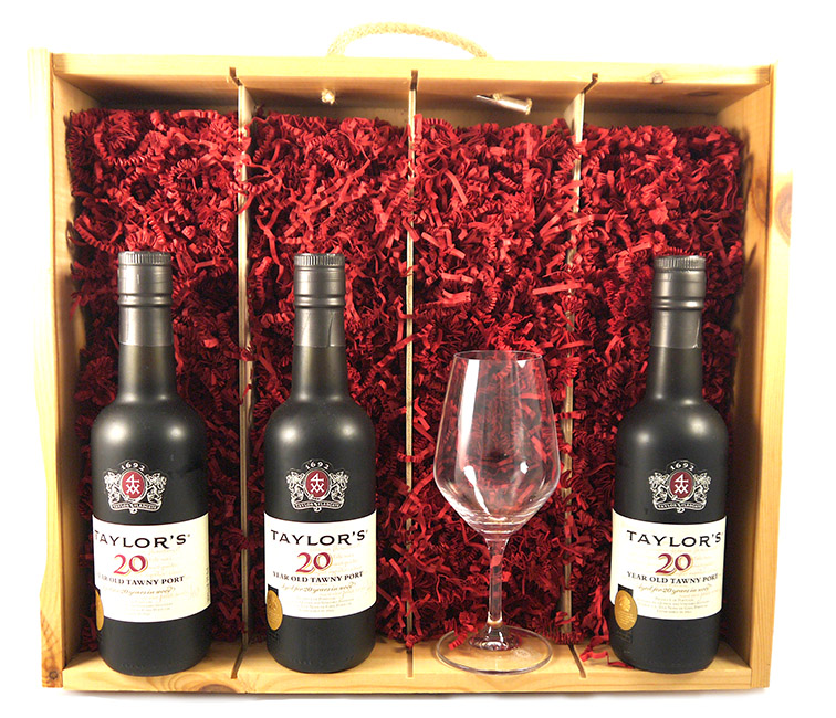 1965 Taylor Fladgate 60 years of Port (35cl X3) Wooden Box with Taylors port tasting glass