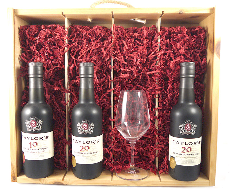 1975 Taylor Fladgate 50 years of Port (35cl X3) Wooden Box with Taylors port tasting glass