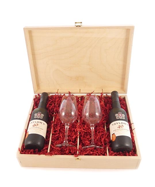 1945 Taylor Fladgate 80 years of Port (2 X 35cl) with two Taylors Port glasses. 